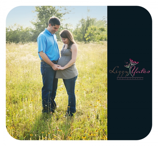These two expectant parents smile happily in a field in West Little Rock for a maternity photography session