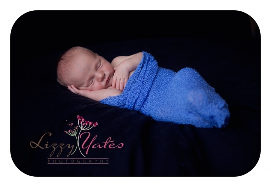Sweet newborn baby boy swaddled in blue for his newborn pictures in central arkansas